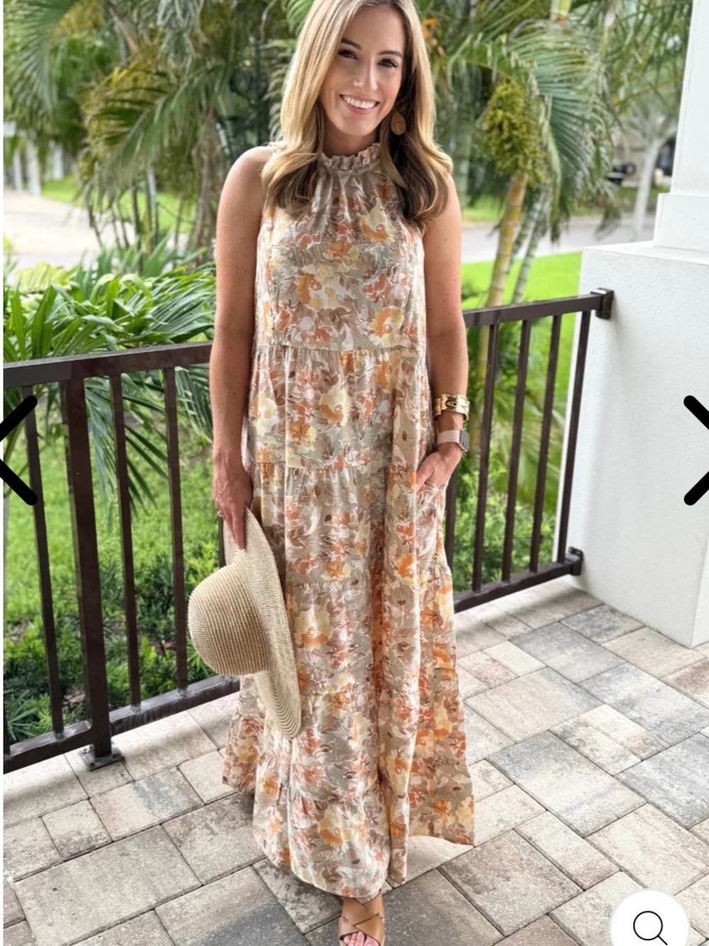 Nursing Queen Floral Tiered Maxi Dress in Cream and Peachy Orange